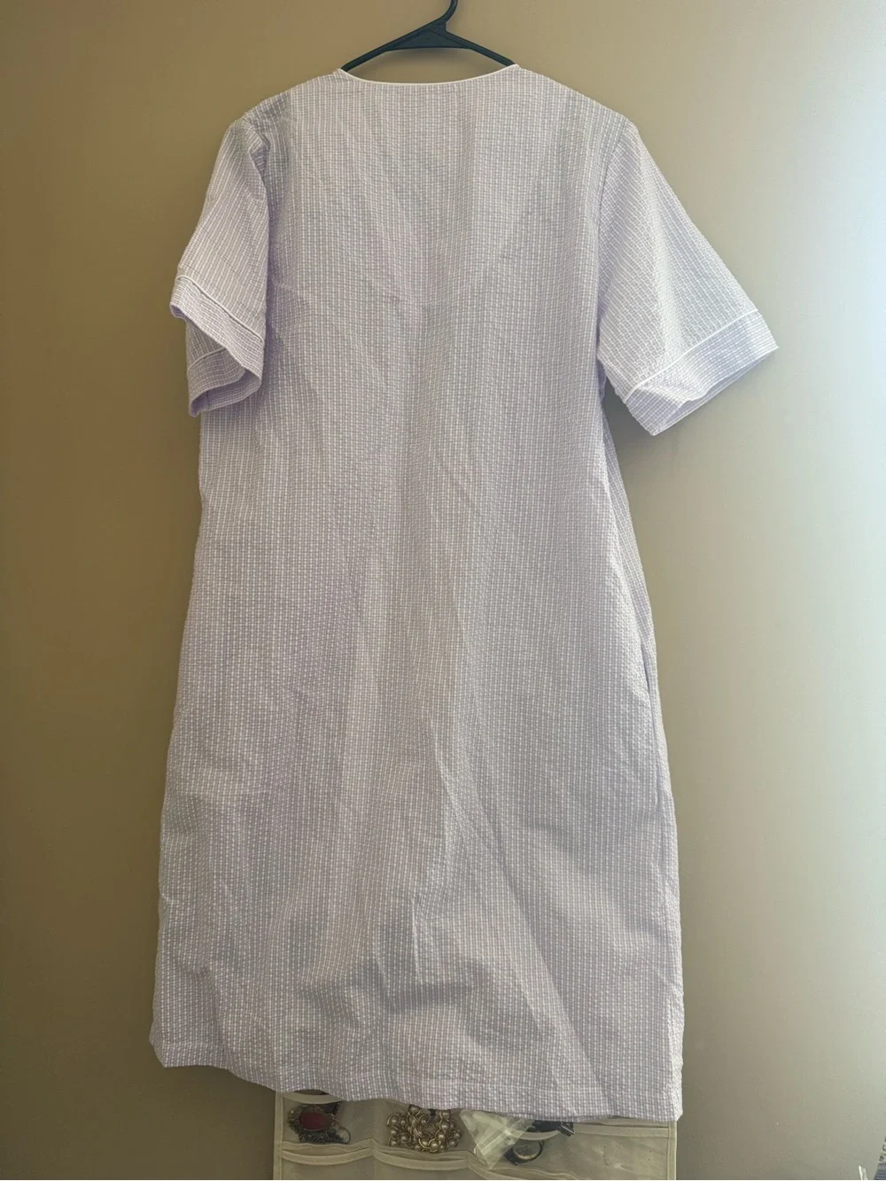 Miss Elaine Lilac Smocked V-Neck Zip sleep Dress nightgown robe pajamas medium